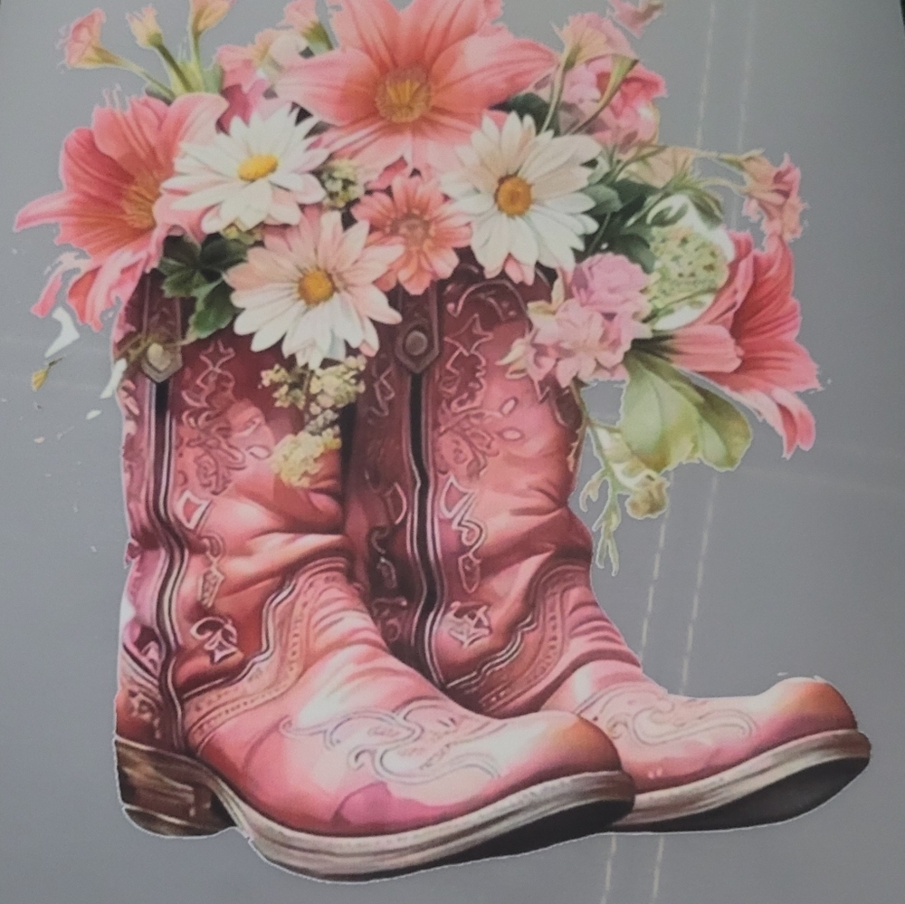 Floral Pink Cowboy Boots Shirt Decal